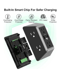 Regleta de Extensión POWRUI 6 Salidas con 3 USB y Luz Nocturna 2