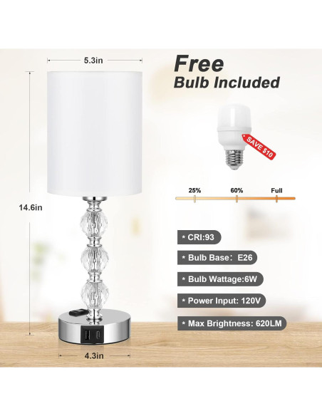 Lámpara de mesa táctil Acaxin 37.1cm con USB y 3 brillos