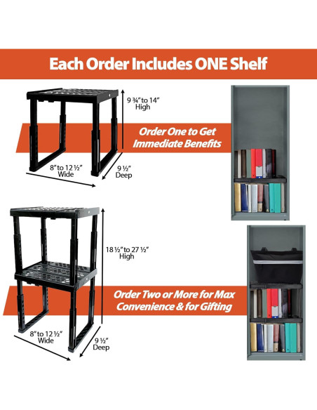 Estante Organizador de Taquilla Piffny Ajustable Negro 24.64 cm Estante Organizador de Taquilla Piffny Ajustable Negro 24.64 cm