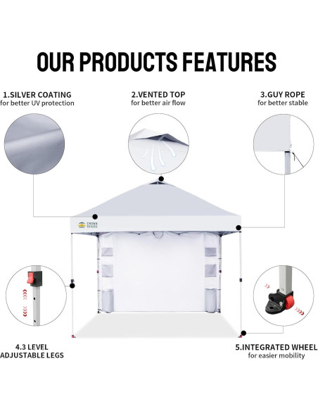 Carpa Plegable CROWN SHADES 10x10 con Pared Lateral y UV 50+