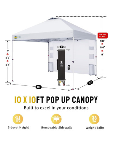 Carpa Plegable CROWN SHADES 10x10 con Pared Lateral y UV 50+