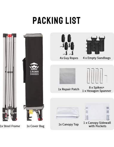 Carpa Plegable CROWN SHADES 10x10 con Pared Lateral y UV 50+
