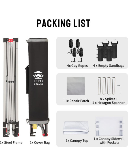 Carpa Plegable CROWN SHADES 10x10 con Pared Lateral y UV 50+