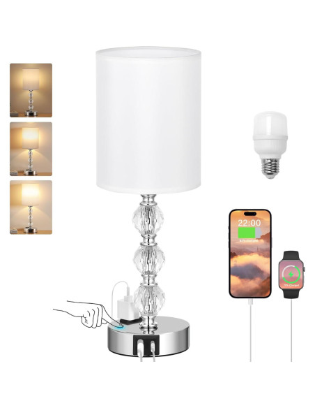 Lámpara de mesa táctil Acaxin 37.1cm con USB y 3 brillos