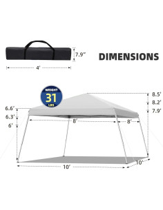 Carpa de Canopy Portátil SAILARY 3.05x3.05m Blanca Impermeable 2