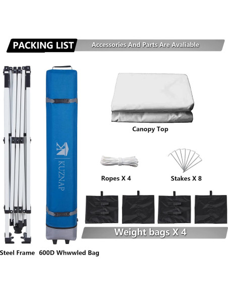 Carpa Plegable 10x10 KUZNAP Blanca Impermeable con Bolsa y Accesorios