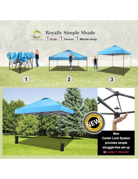 Carpa Plegable 10x10 CROWN SHADES Azul Cielo con Bloqueo Central