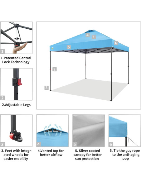 Carpa Plegable 10x10 CROWN SHADES Azul Cielo con Bloqueo Central