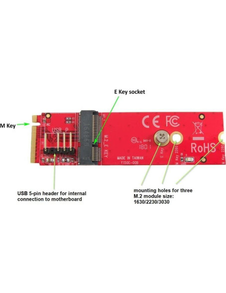 Ableconn M2MN-150E Placa Convertidora M.2 Clave E a M
