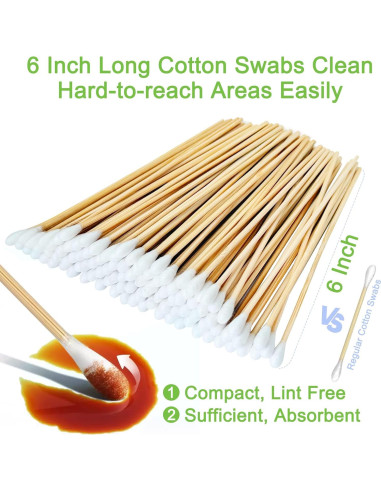 200 Bastones de Algodón Largos de Madera para Maquillaje