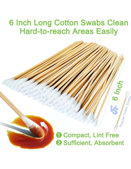 200 Bastones de Algodón Largos de Madera para Maquillaje