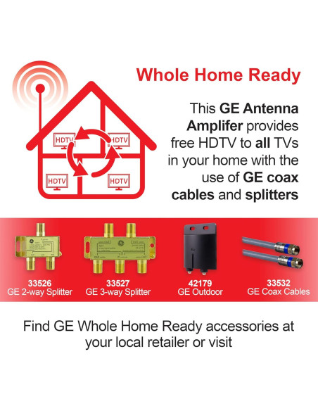 Amplificador de Antena Exterior GE 42179, Señal VHF UHF HD