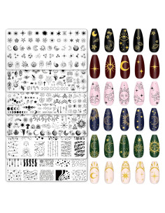 Set de 6 Placas de Estampado de Uñas Whaline - Sol, Luna, Estrella