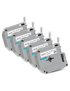 5 Cintas de Etiqueta RASSURT M-K231 12mm Negro sobre Blanco