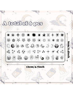Set de 6 Placas de Estampado de Uñas Whaline - Sol, Luna, Estrella 2