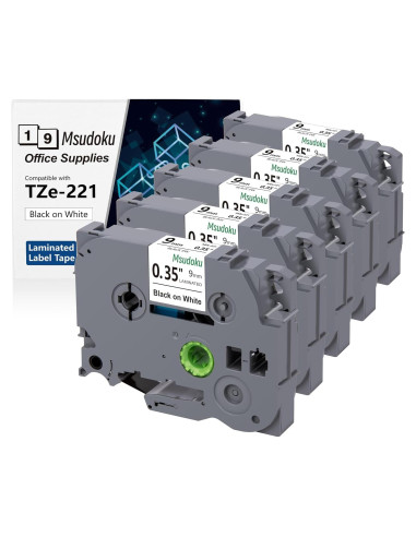 Paquete de 5 cintas de etiquetas Msudoku TZe221 9mm blanca