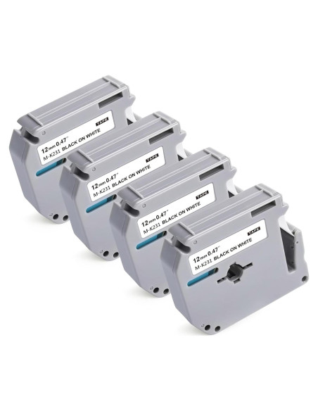 4 Cintas de Etiqueta 12mm BEYONDTEK MK231 Blanco Negro 8m