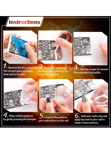 Set de 6 Placas de Estampado de Uñas Whaline - Sol, Luna, Estrella
