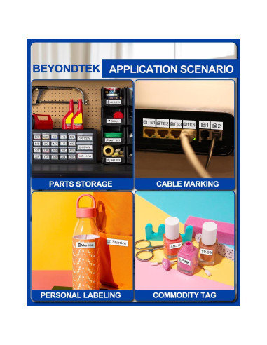 4 Cintas de Etiqueta 12mm BEYONDTEK MK231 Blanco Negro 8m