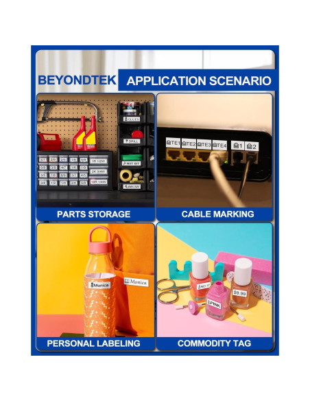 4 Cintas de Etiqueta 12mm BEYONDTEK MK231 Blanco Negro 8m