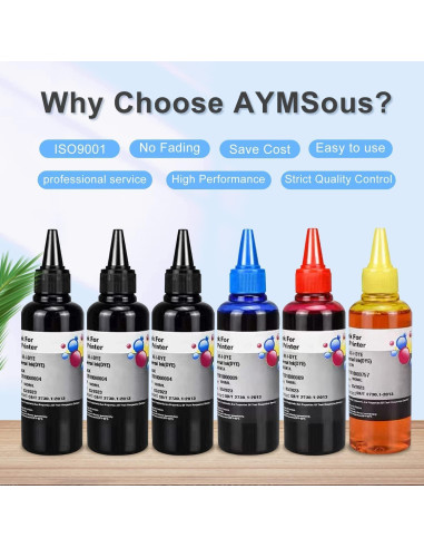 Kit de Recarga de Tinta Universal AYMSous 6x100ml para Impresoras