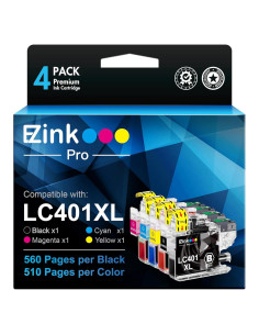 Cartuchos de tinta E-Z Ink Pro LC401XL para Brother - 4 Pack