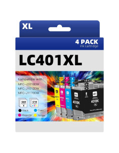 Cartuchos de tinta LC401XL Belietop para Brother MFC-J1010DW 4 Pack