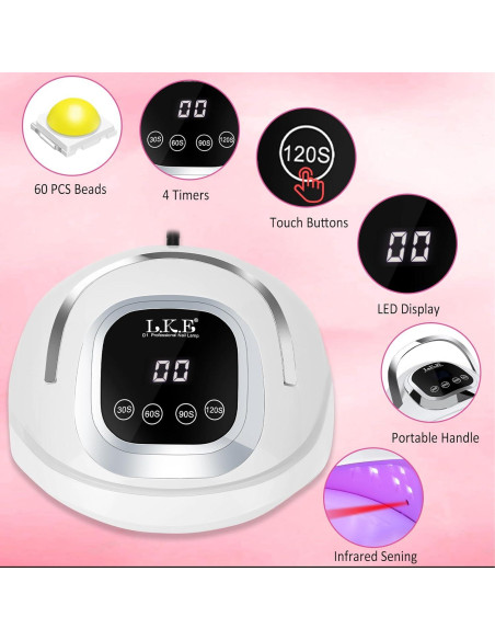 LKE Lámpara UV LED 268W para Uñas con 4 Temporizadores
