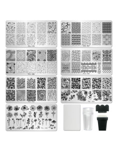 Kit de Estampado de Uñas AddFavor 7 Piezas con Sellos y Raspadores