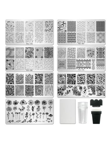 Kit de Estampado de Uñas AddFavor 7 Piezas con Sellos y Raspadores