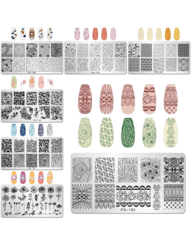 Kit de Estampado de Uñas AddFavor 7 Piezas con Sellos y Raspadores