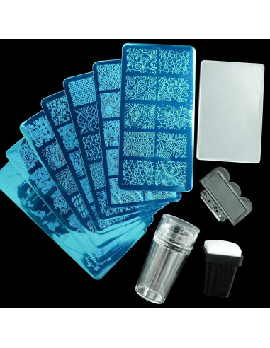 Kit de Estampado de Uñas AddFavor 7 Piezas con Sellos y Raspadores