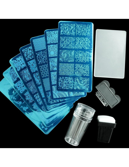 Kit de Estampado de Uñas AddFavor 7 Piezas con Sellos y Raspadores