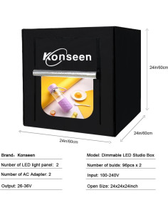 Caja de Luz Fotográfica Konseen 60x60cm LED Regulable 5500K 2