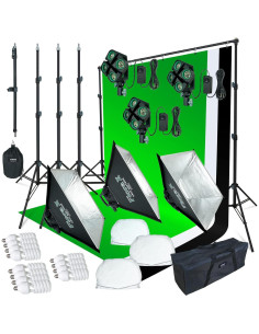 Kit de Iluminación Fotográfica LINCO 2000W con Fondos 3 Colores 2
