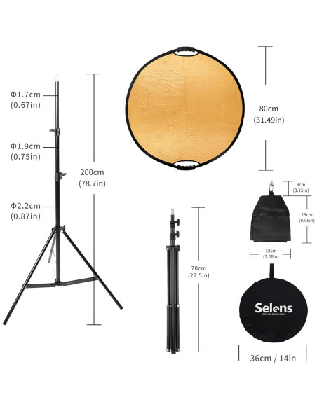 Kit de Soporte para Reflector de Fotografía Selens 5-en-1 80cm