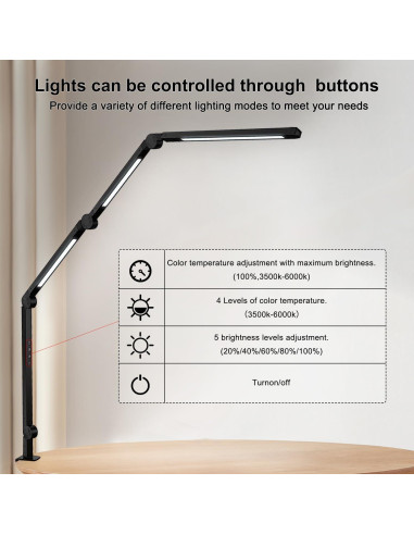 Lámpara de Escritorio LED Vimeepro con Brazo Oscilante 4 Modos
