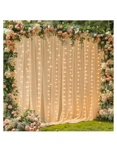 Cortina de Tulle Champagne 3.05x3.05m con Luces para Fiestas