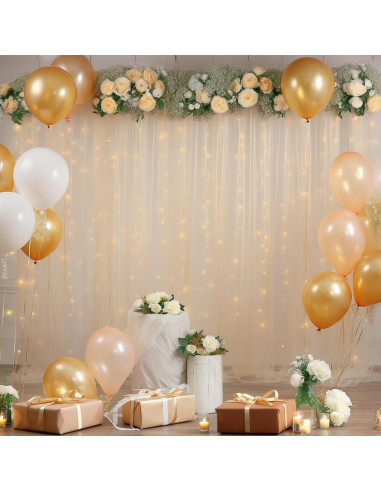 Cortina de Tulle Champagne 3.05x3.05m con Luces para Fiestas