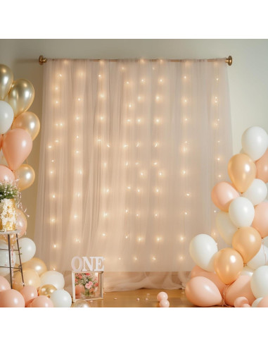 Cortina de Tulle Champagne 3.05x3.05m con Luces para Fiestas