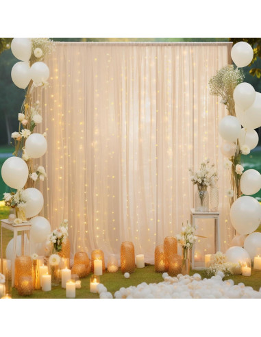 Cortina de Tulle Champagne 3.05x3.05m con Luces para Fiestas