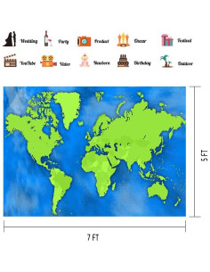 Fondo de Mapa Mundial Vinilo 213x152cm PHMOJEN Personalizable 2