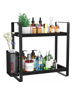 Organizador de Baño LEMIKKLE de Madera Negro 2 Niveles