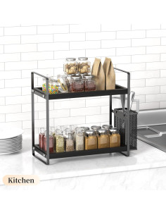 Organizador de Baño LEMIKKLE de Madera Negro 2 Niveles 2