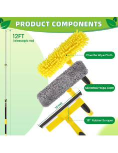 Squeegee Telescópico 2 en 1 Opow 365.76 cm con Paños Reutilizables 2