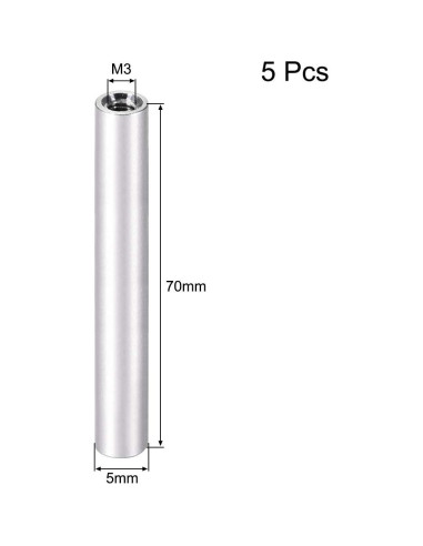 Columna Espaciadora Redonda de Aluminio uxcell M3x70mm - 5 Pcs