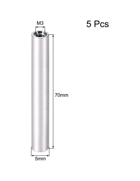 Columna Espaciadora Redonda de Aluminio uxcell M3x70mm - 5 Pcs
