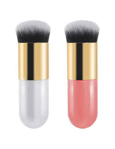 Brochas de Maquillaje AFT90 - 2 Piezas Base Líquida Dorado/Rosa