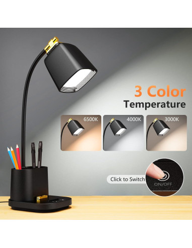 Lámpara de Escritorio LED GONDSILY T23 con Carga USB 3 Modos