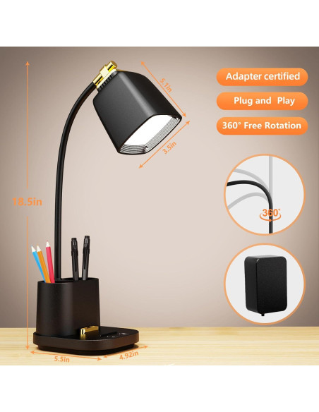 Lámpara de Escritorio LED GONDSILY T23 con Carga USB 3 Modos